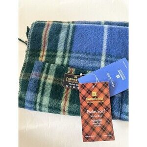 Patrick King Woolen Co Pocket Scarf 68"L Merino Wool Nova Scotia Blue Plaid New